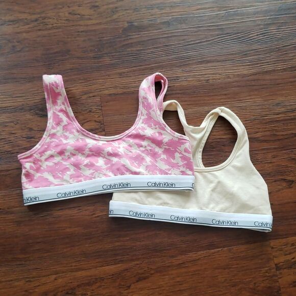 Calvin Klein Pink Floral Girls Chic Cozy Cotton Bralette Set of 2 Size Large - Picture 1 of 3